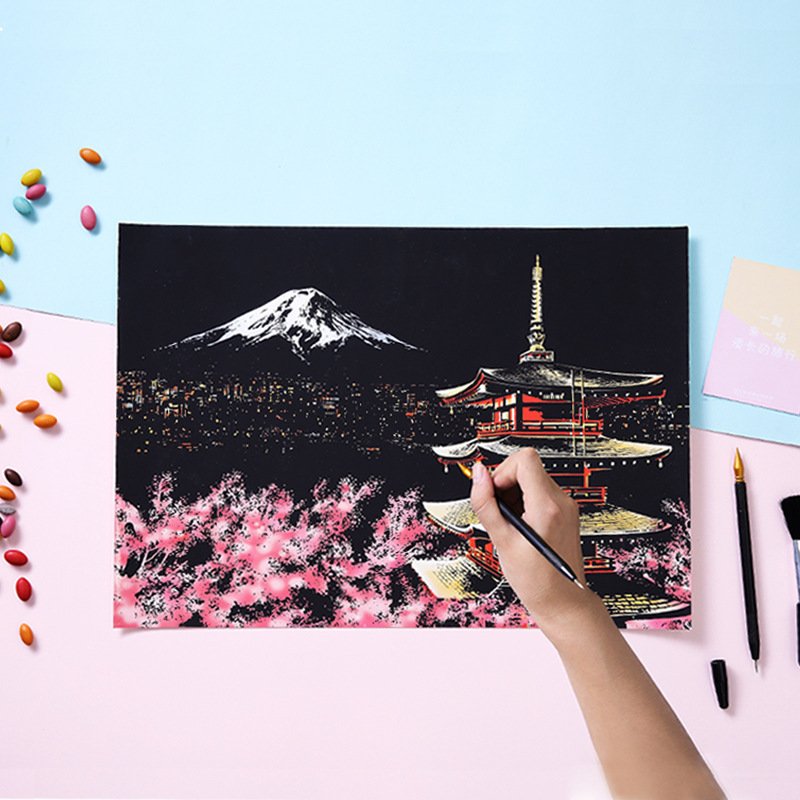 Rainbow City Night View Envelope Postcard Scratchboard Pads Scratch Drawing Art Paper Painting