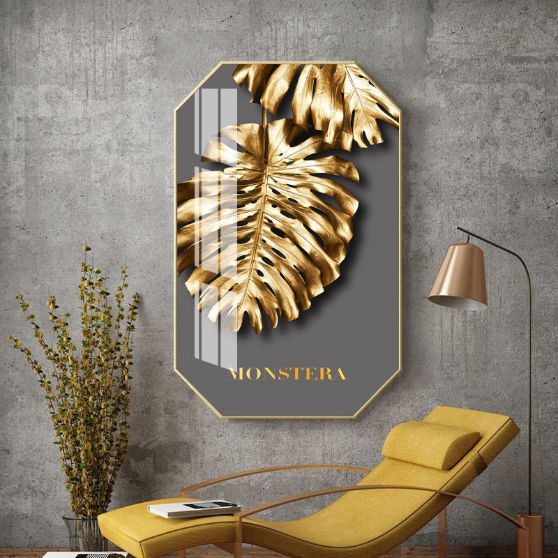 Abstract Golden Leaf 3 Piece Crystal Porcelain Painting Poster Painting Decorative Picture Nordic Style Living Room Decor