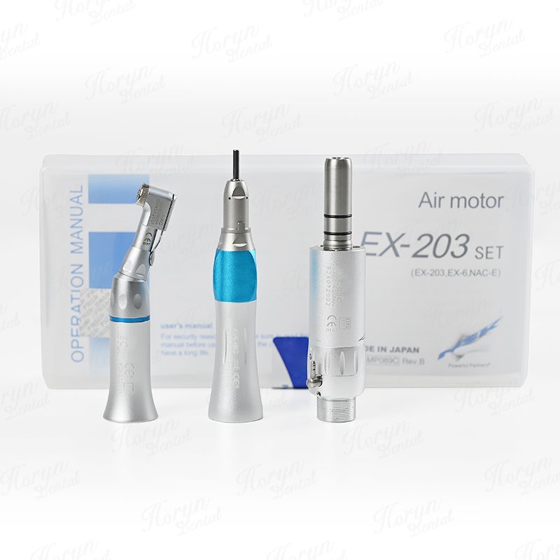 Dental Slow Low Speed Handpieces Set E-type Contra Angle Straight Handpiece External Water Spray 2/4 Hole Air Motor