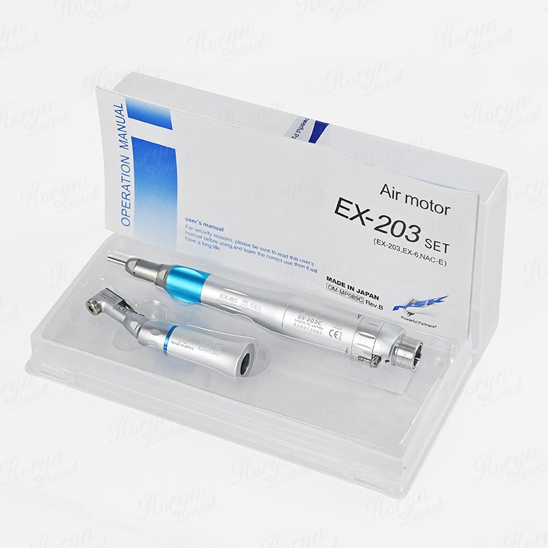 Dental Slow Low Speed Handpieces Set E-type Contra Angle Straight Handpiece External Water Spray 2/4 Hole Air Motor