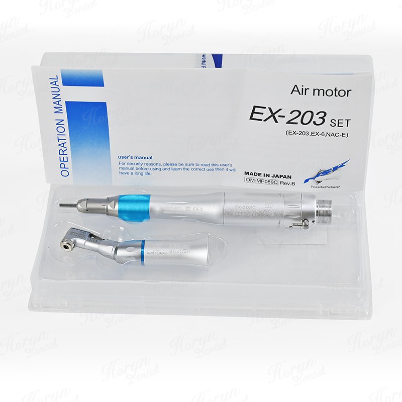 Dental Slow Low Speed Handpieces Set E-type Contra Angle Straight Handpiece External Water Spray 2/4 Hole Air Motor