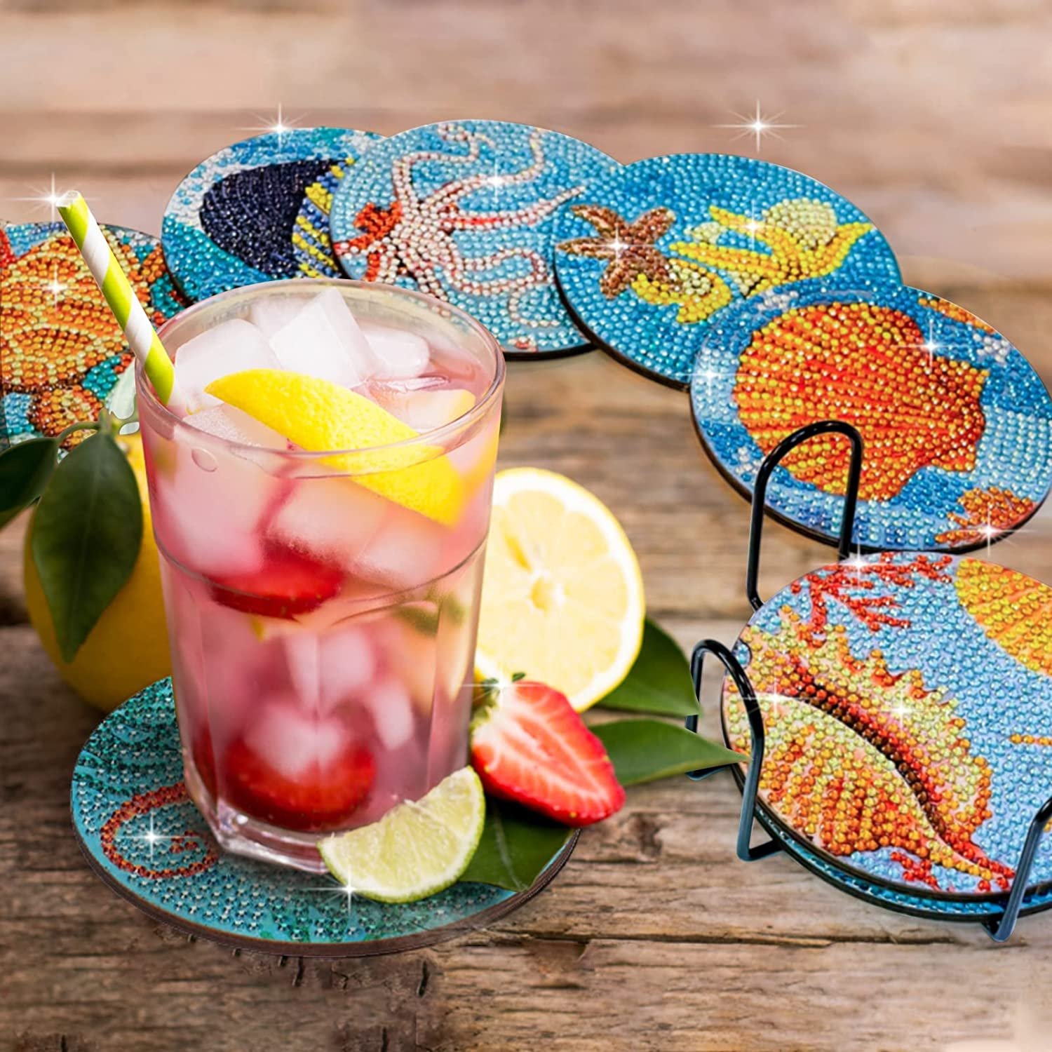8pcs Set Sea Animal Turtle Fish Seahorse Coaster Diamond Painting Diy Table Craft