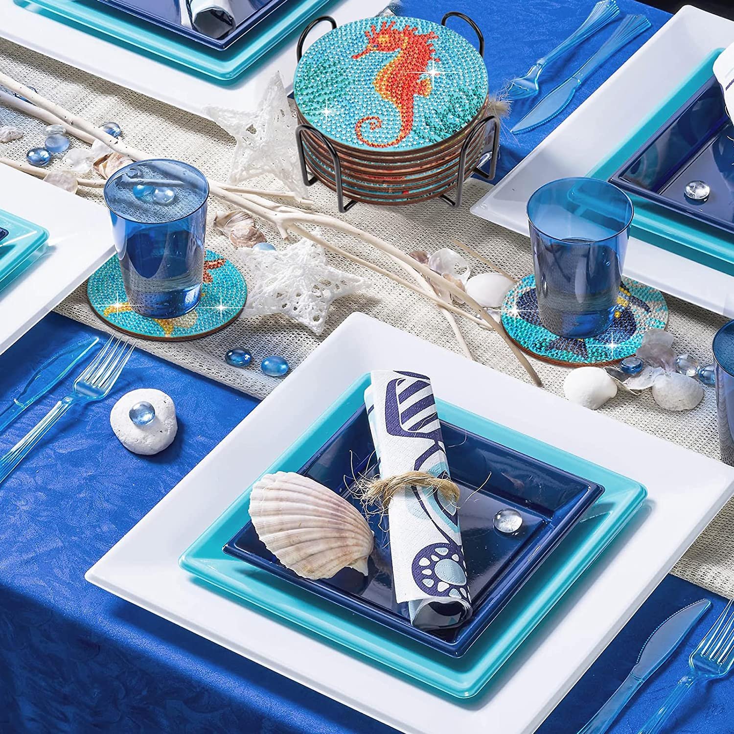 8pcs Set Sea Animal Turtle Fish Seahorse Coaster Diamond Painting Diy Table Craft