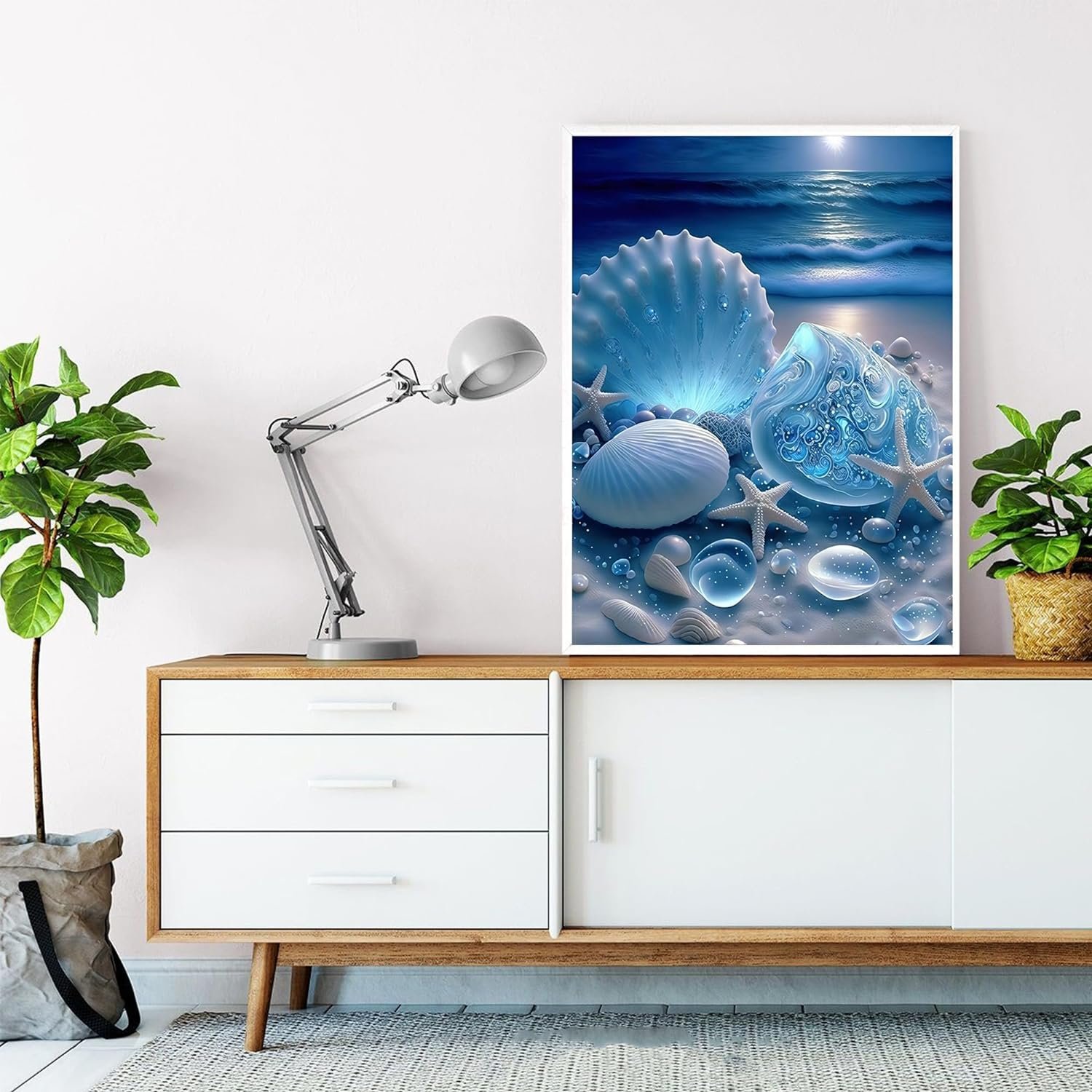 Adult diamond painting set, beach shell painting crafts, home wall decoration, DIY 5D round diamond art shell perfect relaxation