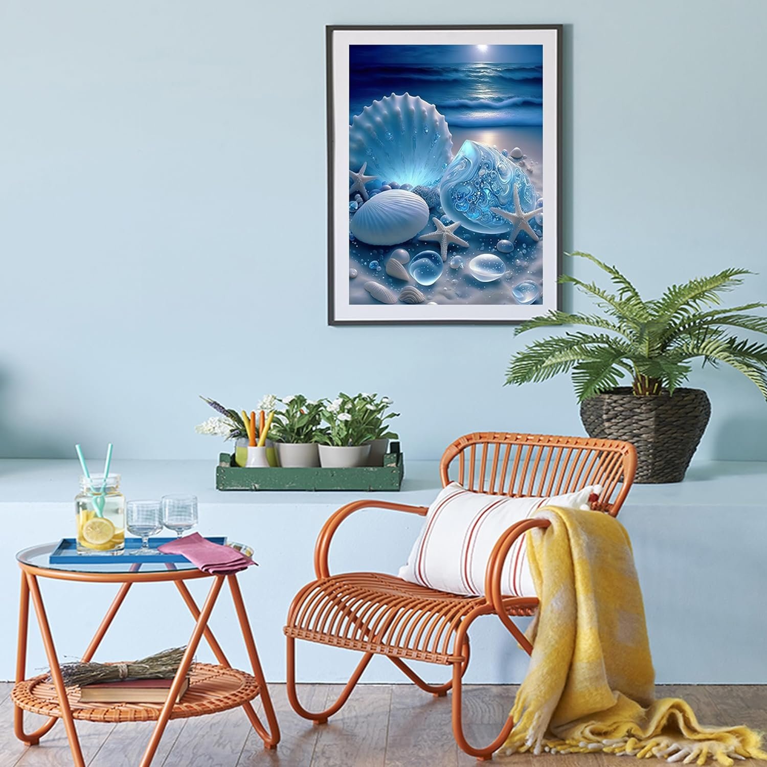 Adult diamond painting set, beach shell painting crafts, home wall decoration, DIY 5D round diamond art shell perfect relaxation