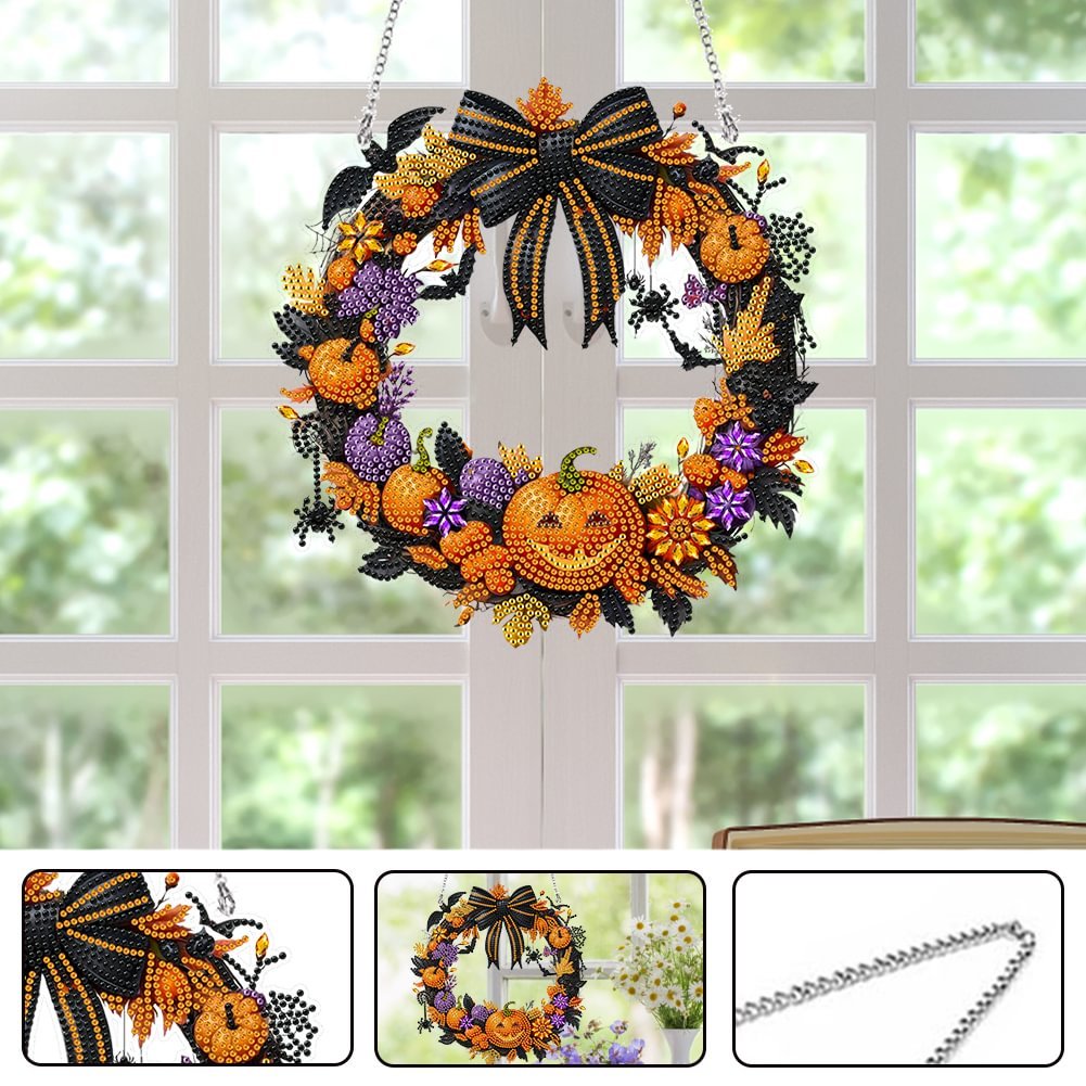 1PC Acrylic DIY Diamond Painting Pendant 5D Halloween Pumpkin Diamond Painting Home Decoration Hanging Wreath Ornament