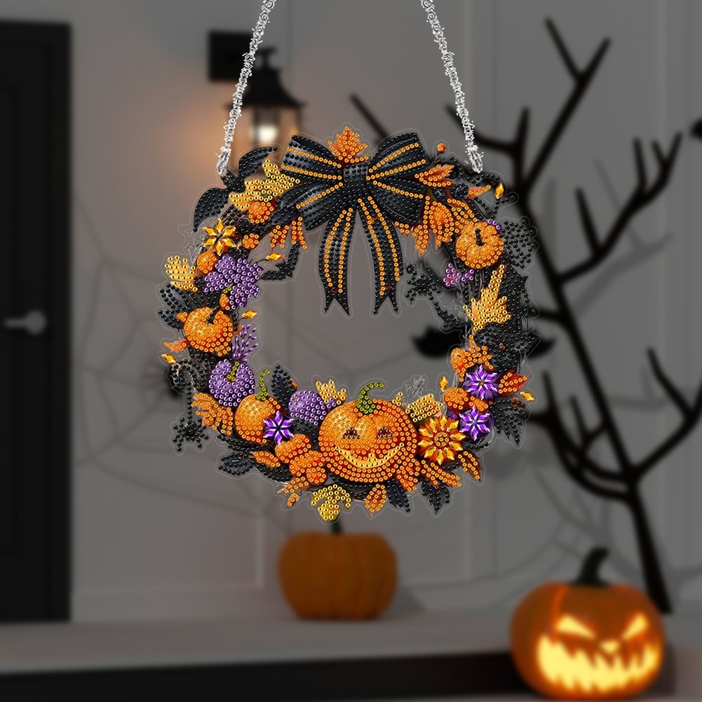 1PC Acrylic DIY Diamond Painting Pendant 5D Halloween Pumpkin Diamond Painting Home Decoration Hanging Wreath Ornament