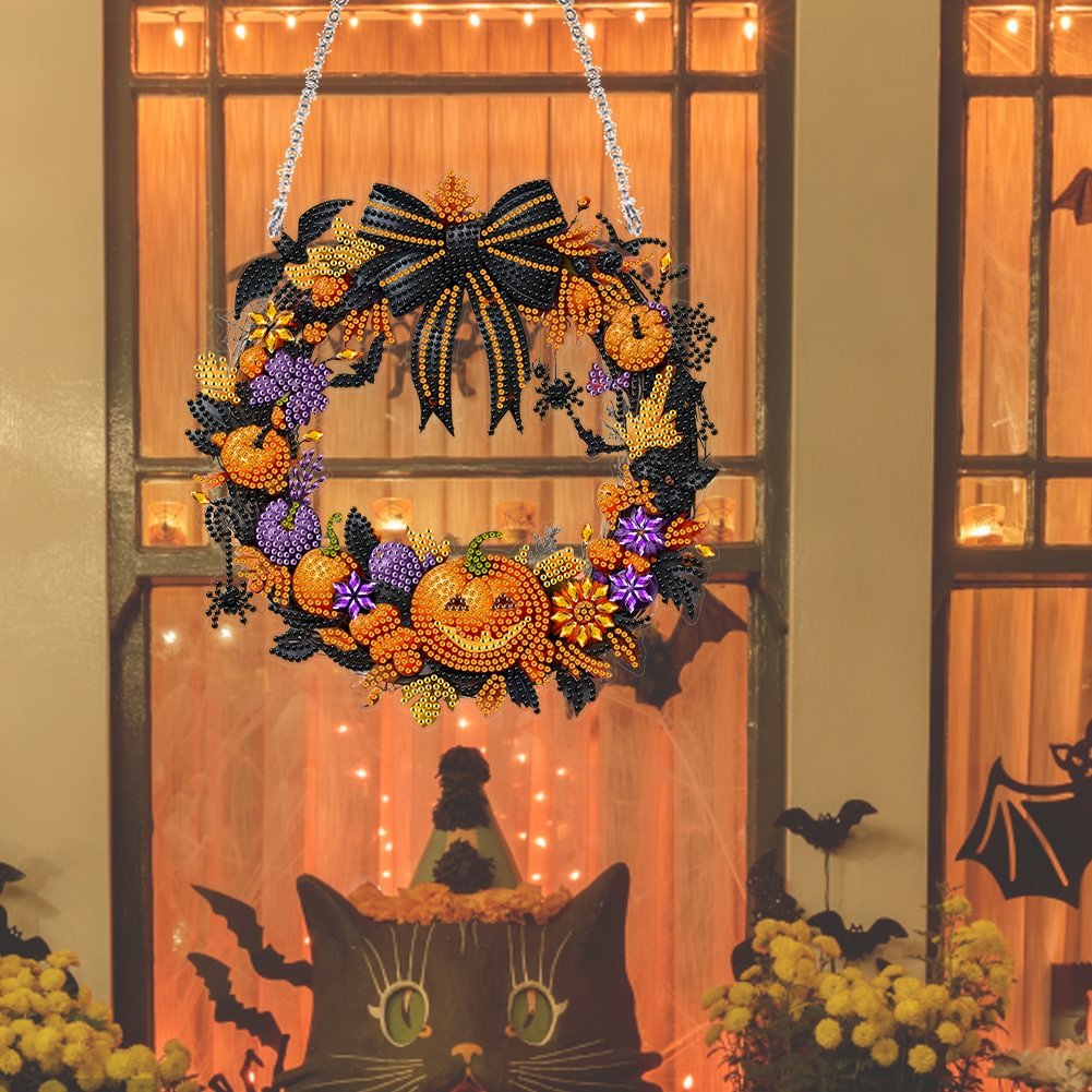 1PC Acrylic DIY Diamond Painting Pendant 5D Halloween Pumpkin Diamond Painting Home Decoration Hanging Wreath Ornament