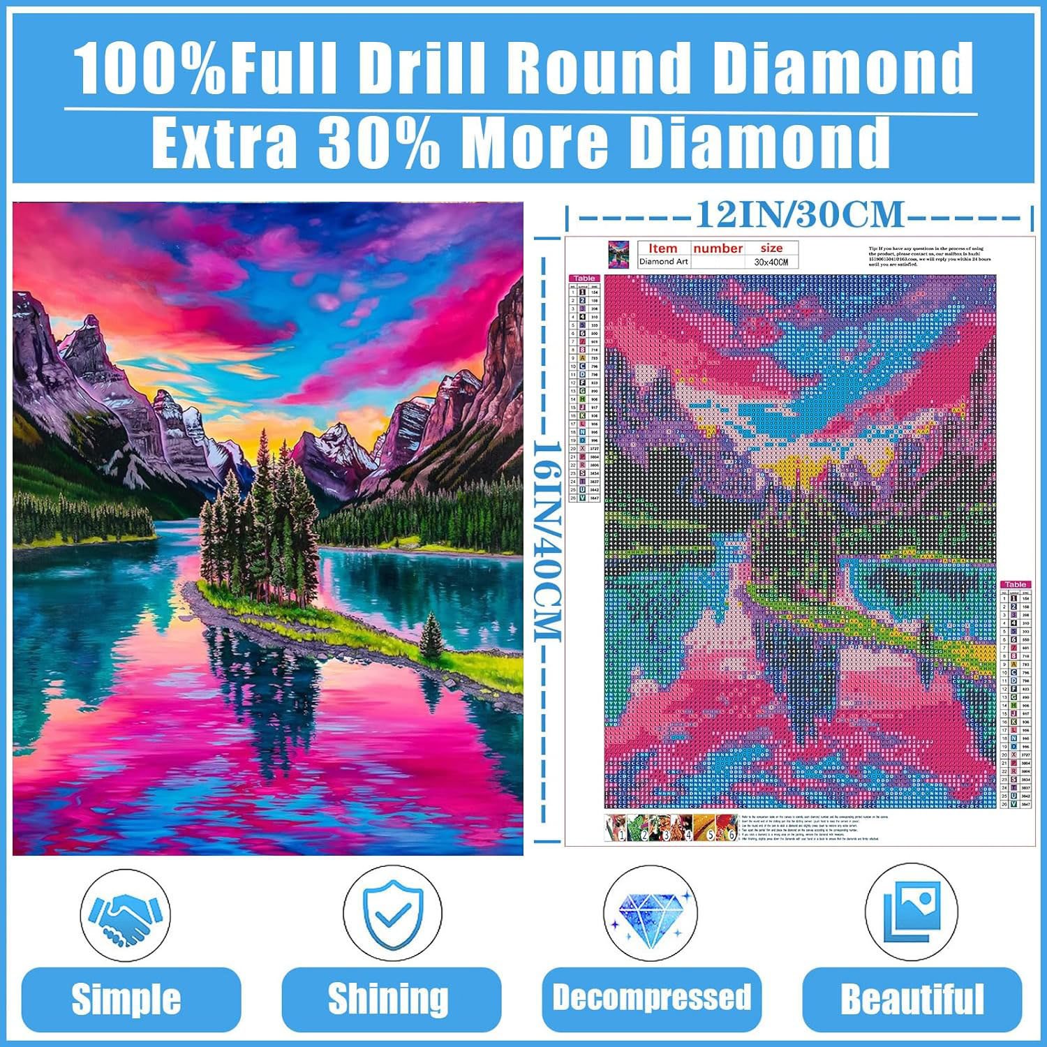 5D Adult Diamond Painting Set DIY Mountain and Lake Beautiful Scenery Diamond Painting Home paintings and wall Decoration Gift