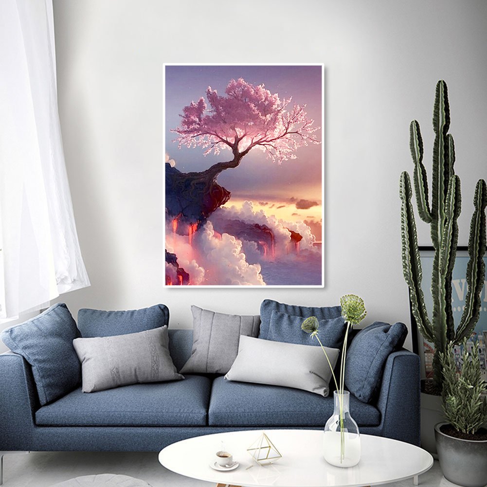 Pink Tree Diamond Art Painting Sky Landscape 5D Diamond Painting DIY Full Drill Home Decoration Custom Picture Wholesale