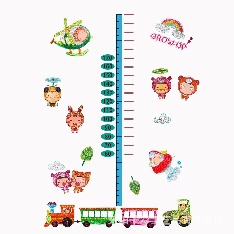 R-ST001-007 Kids Height Growth Chart Wall Sticker 5D Diamond Painting Stickers Educational Toy Animal Gem Sticker