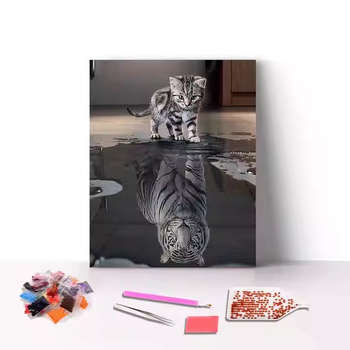 Factory Hot Sale Animal Picture Custom Cat Reflection White Tiger Full Drill DIY 5D Diamond Painting Kits