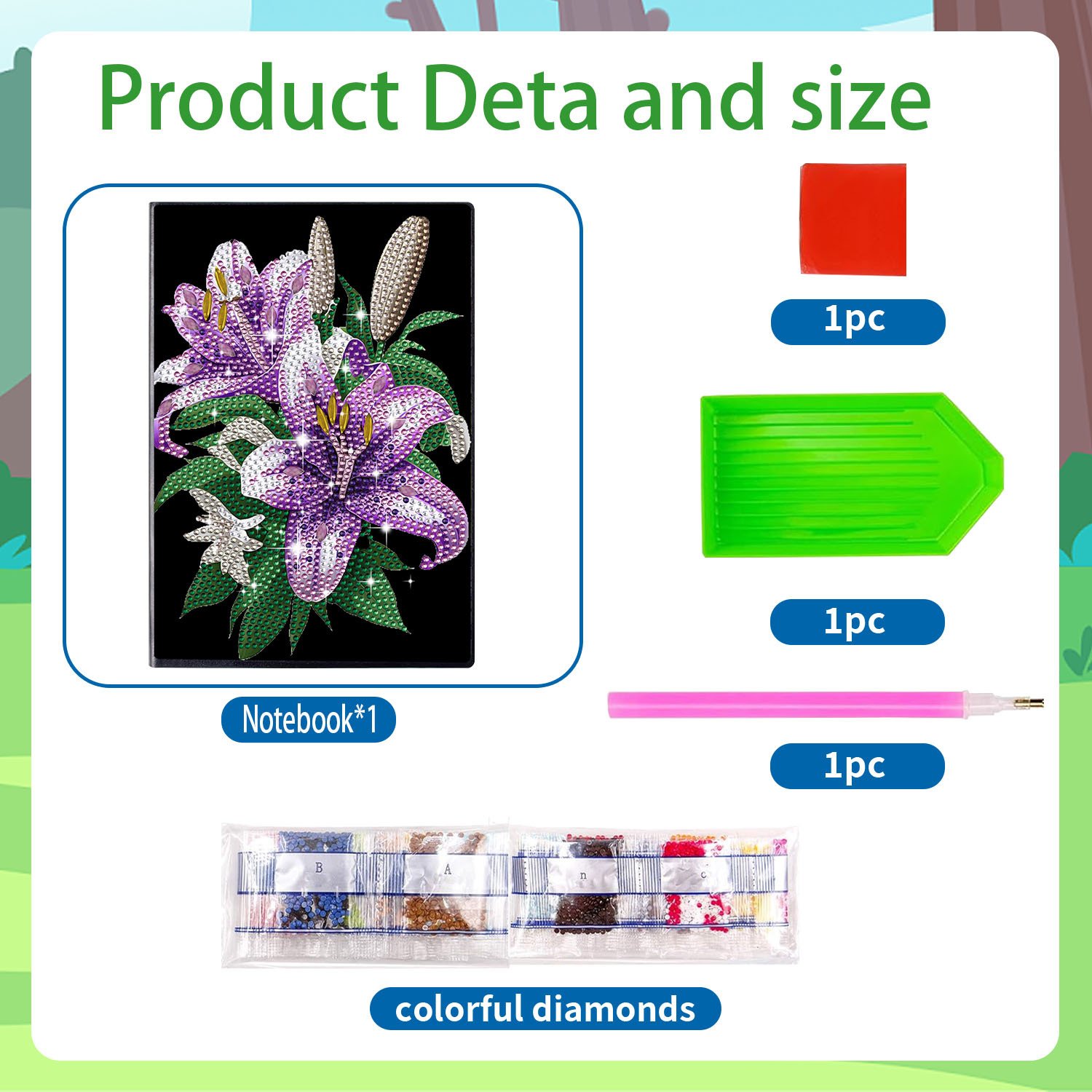 2024 Flower Leather 50 Pages Diamond Painting Notebook Kits for Adults