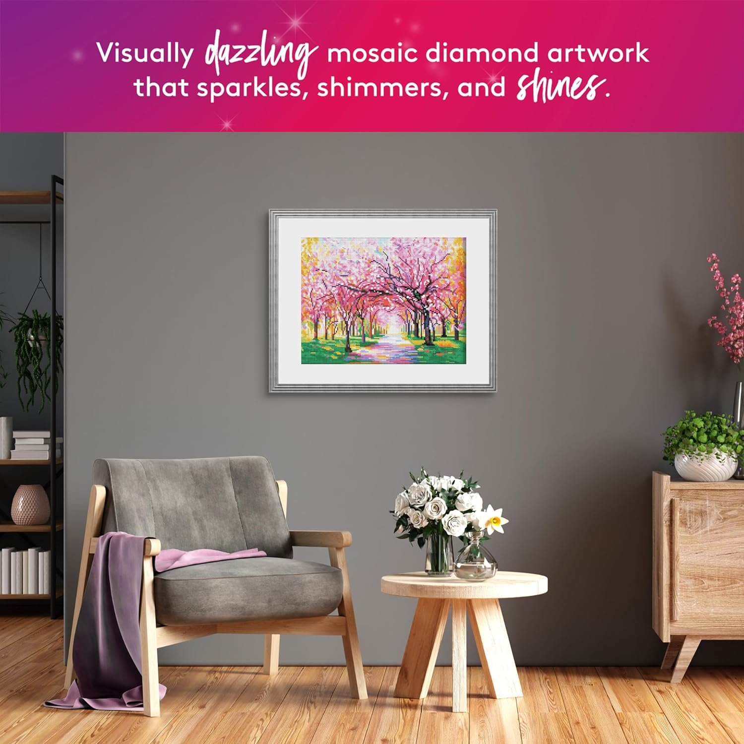 Pink cherry blossom diamond painting handmade landscape diamond mural vacation style diamond painting paintings and wall arts