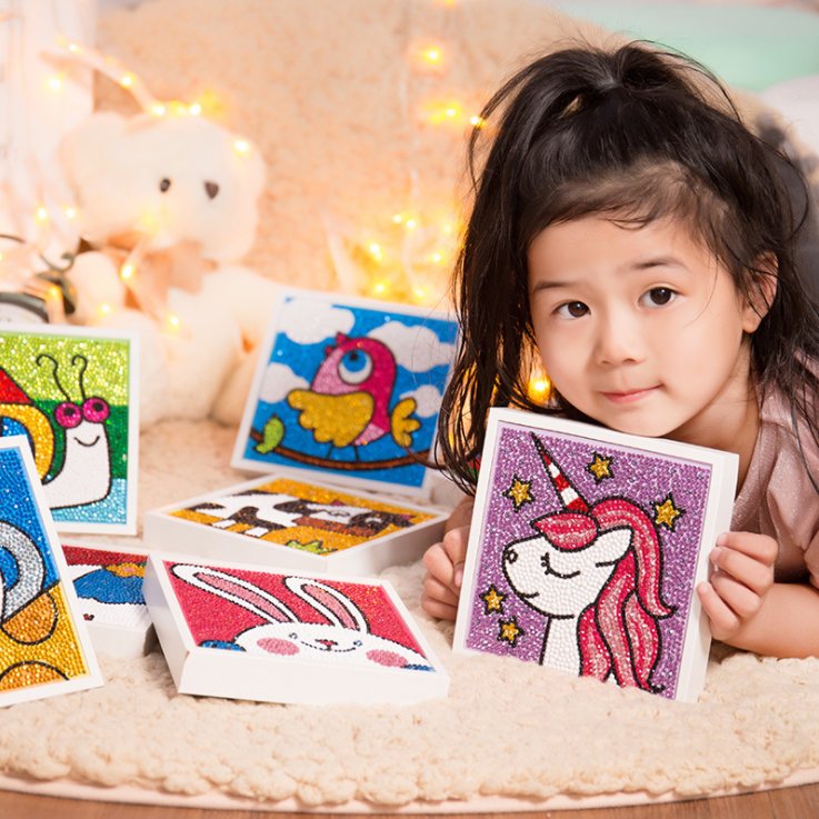 Mini white frame DIY diamond painting educational toy full drill diamond painting kids with frame