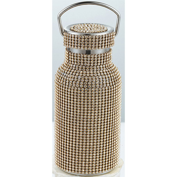 Colorful Diamond Stainless Steel Water Bottle Bling Rhinestone Diamond Crystal Vacuum Bottle with Chain