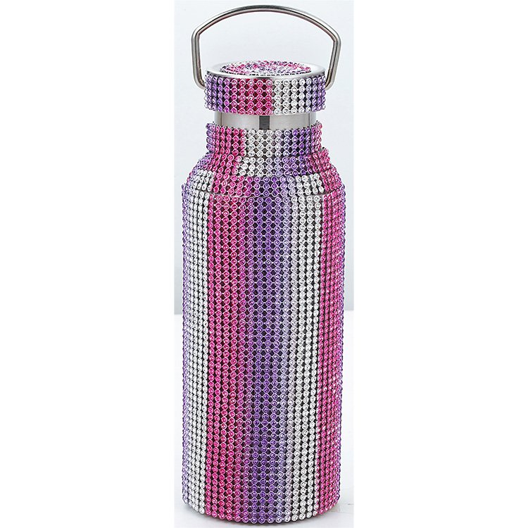 Colorful Diamond Stainless Steel Water Bottle Bling Rhinestone Diamond Crystal Vacuum Bottle with Chain