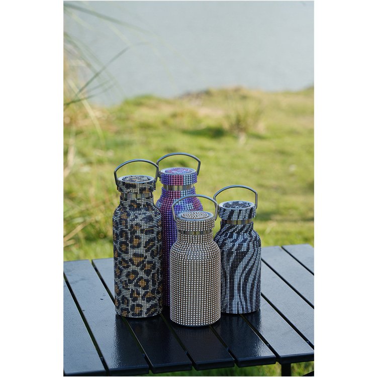 Colorful Diamond Stainless Steel Water Bottle Bling Rhinestone Diamond Crystal Vacuum Bottle with Chain