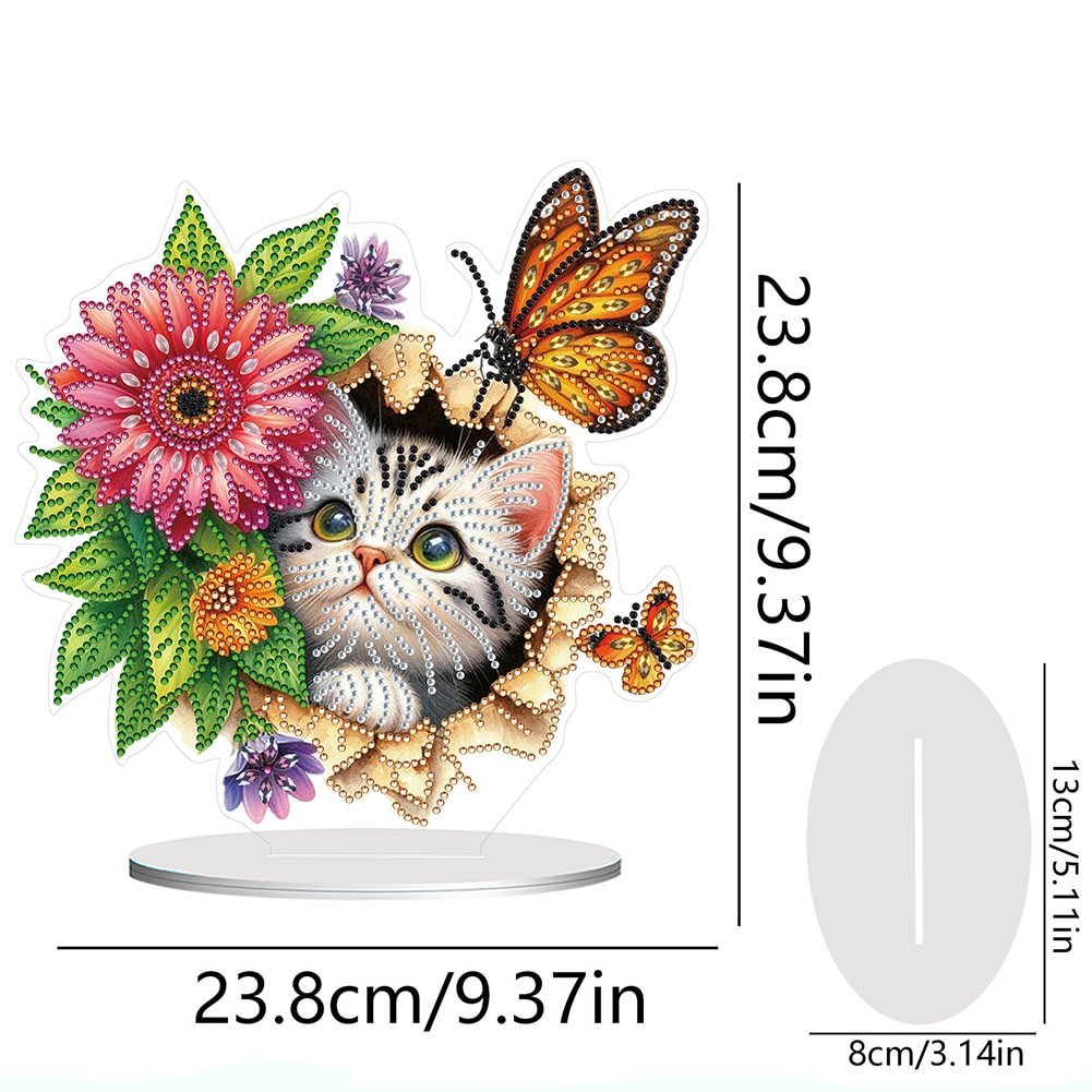 Diamond Flowers Kitten Acrylic plate 5D DIY Craft Ornament kit