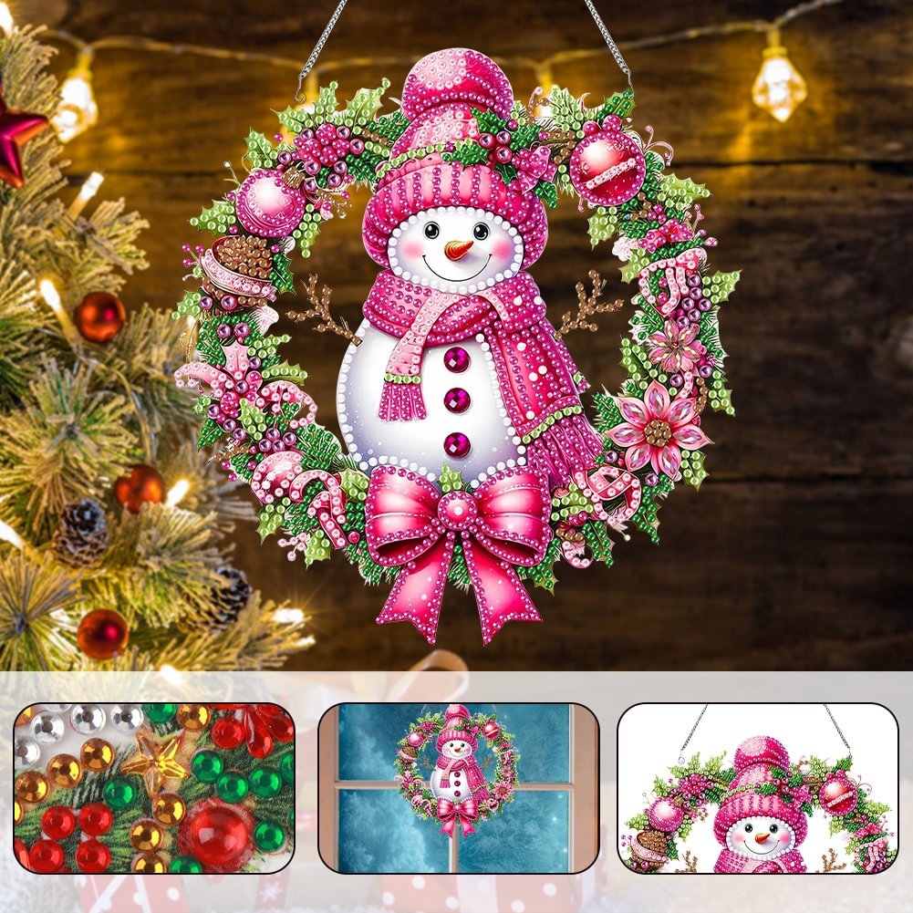 DIY Snowman Wreath Special Shaped Acrylic Diamond Painting Pendant Christmas Decor Diamond Painting Irregular Hanging Ornament