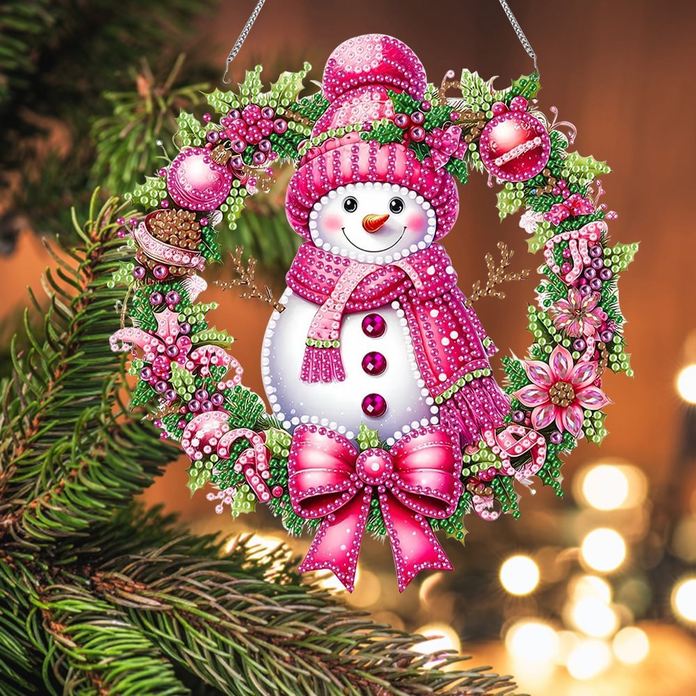DIY Snowman Wreath Special Shaped Acrylic Diamond Painting Pendant Christmas Decor Diamond Painting Irregular Hanging Ornament