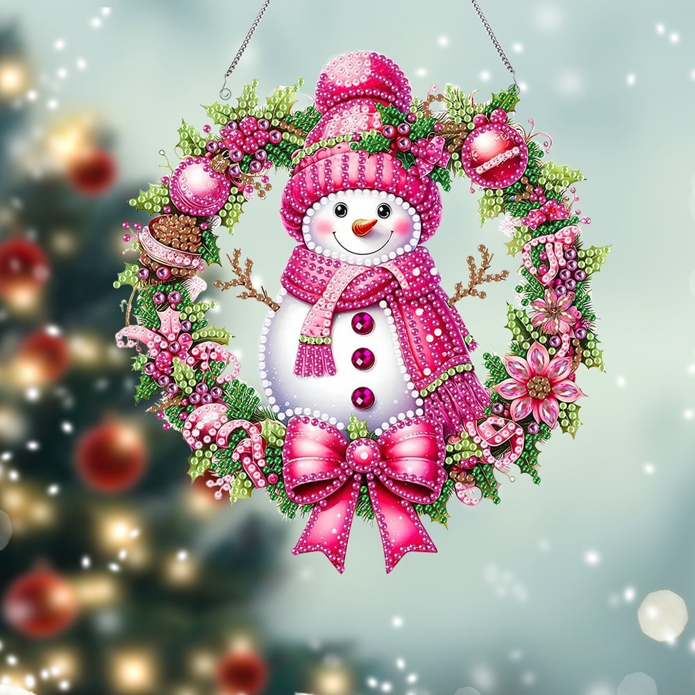 DIY Snowman Wreath Special Shaped Acrylic Diamond Painting Pendant Christmas Decor Diamond Painting Irregular Hanging Ornament