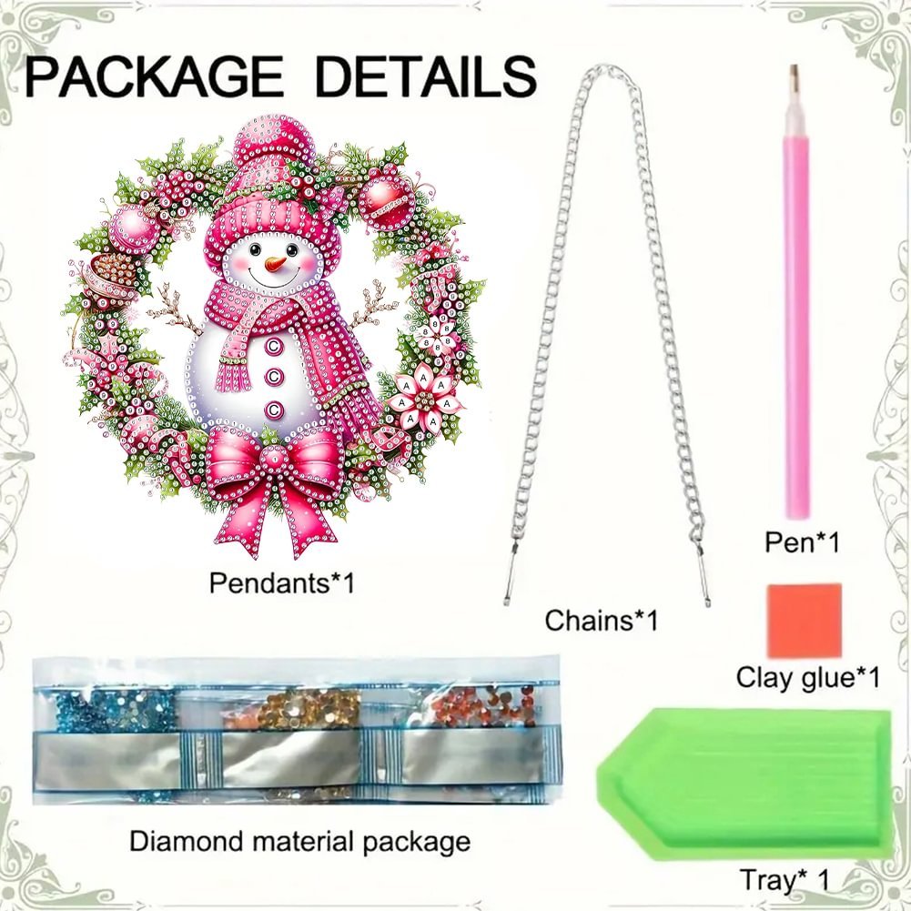 DIY Snowman Wreath Special Shaped Acrylic Diamond Painting Pendant Christmas Decor Diamond Painting Irregular Hanging Ornament