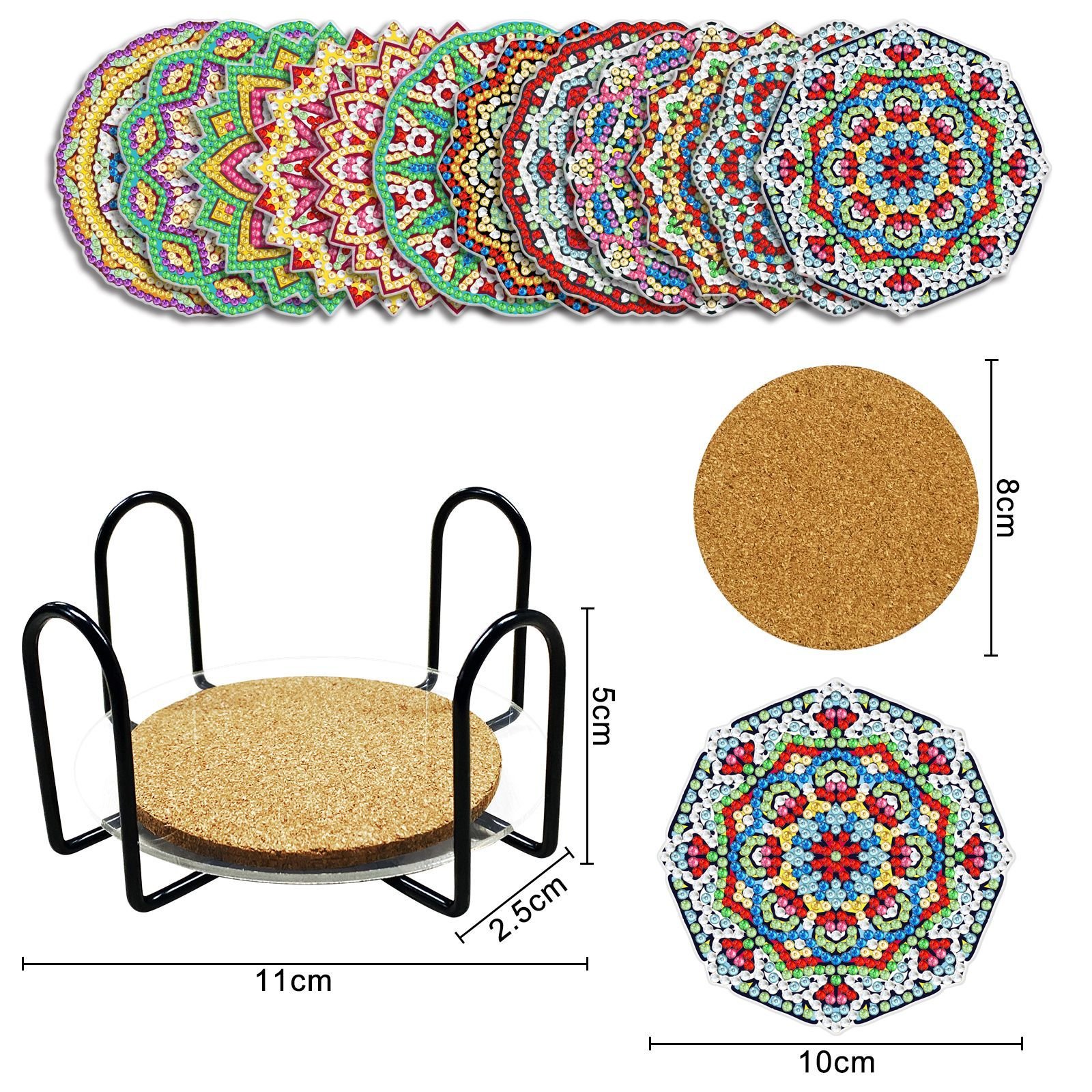 12PCS Custom Diamond Painting Coasters Flowers DIY Diamond Gem Cup Mat Crystal Art Gifts
