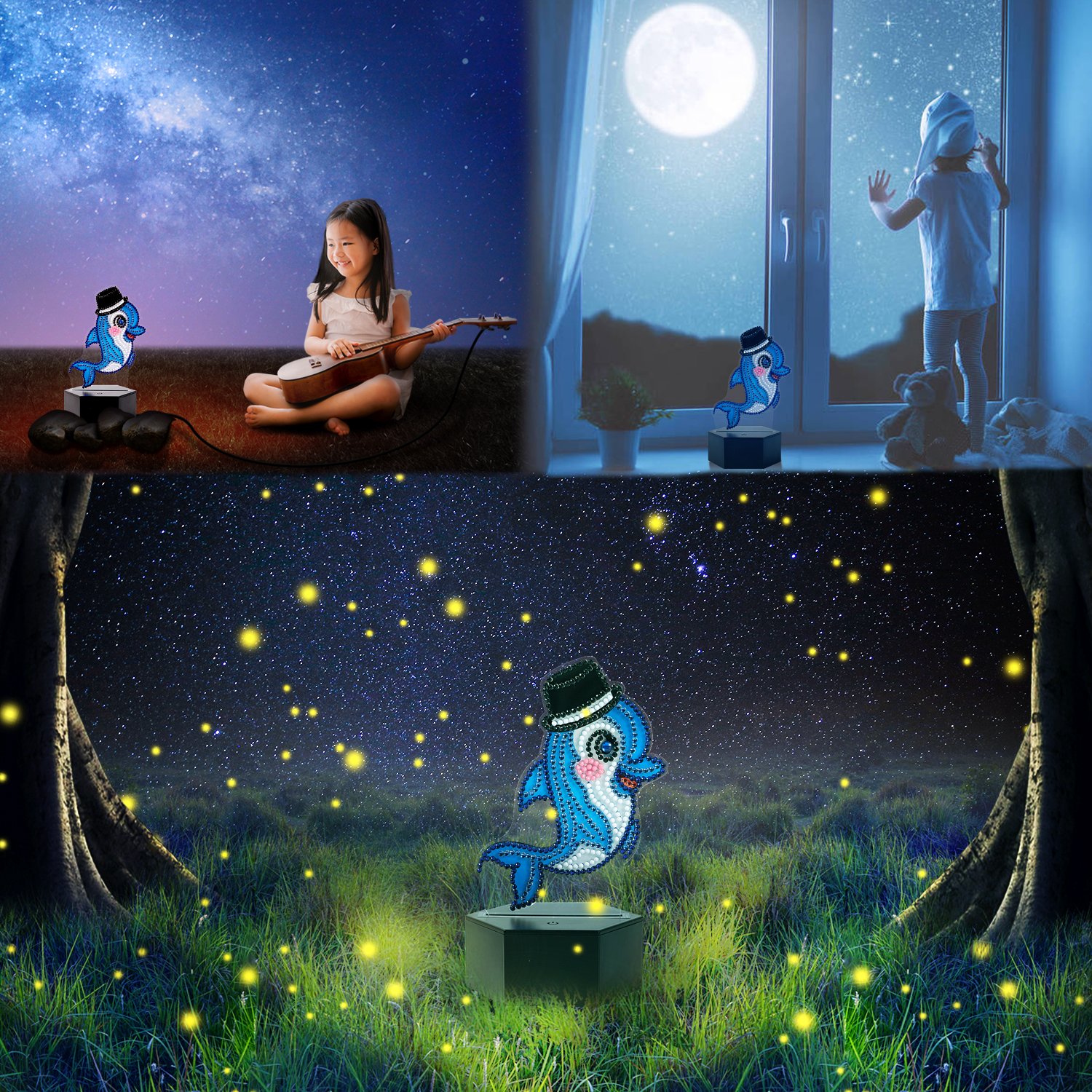 DIY Diamond Painting with LED Lamp Night Lights Creativity 7 Colors Animal Series Crystal Drawing Lamp Decoration
