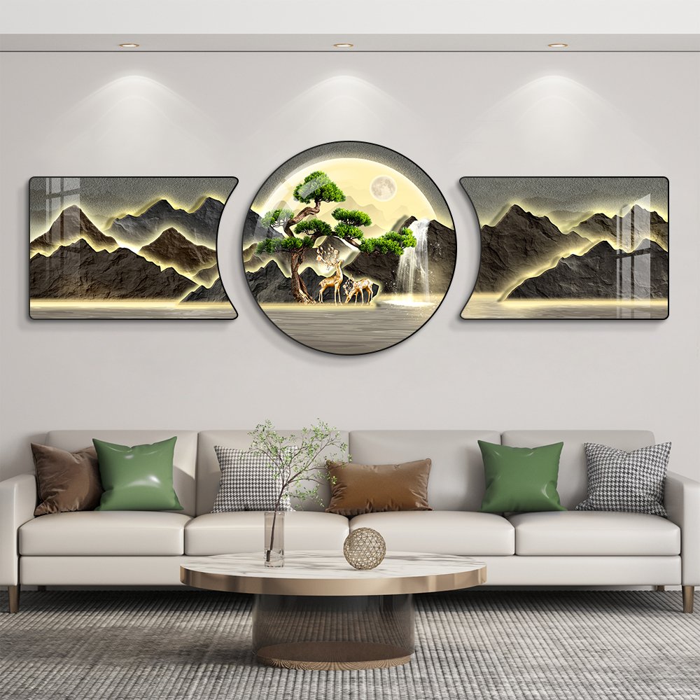 Modern minimalist living room elk decorative painting light luxury abstract wall painting inlaid with diamond crystal porcelain