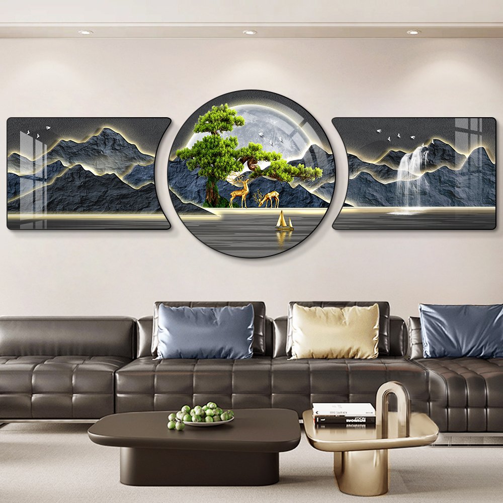 Modern minimalist living room elk decorative painting light luxury abstract wall painting inlaid with diamond crystal porcelain