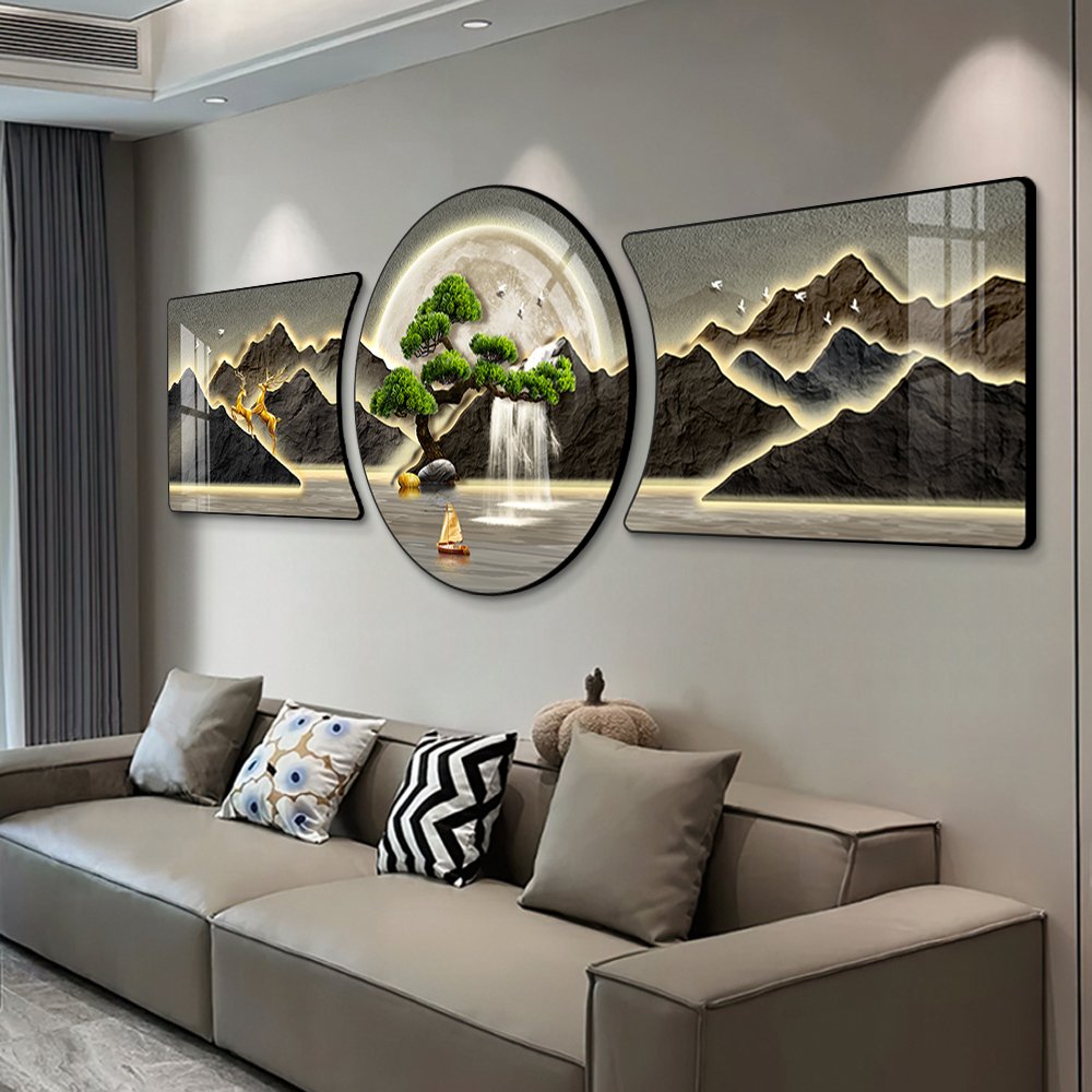 Modern minimalist living room elk decorative painting light luxury abstract wall painting inlaid with diamond crystal porcelain