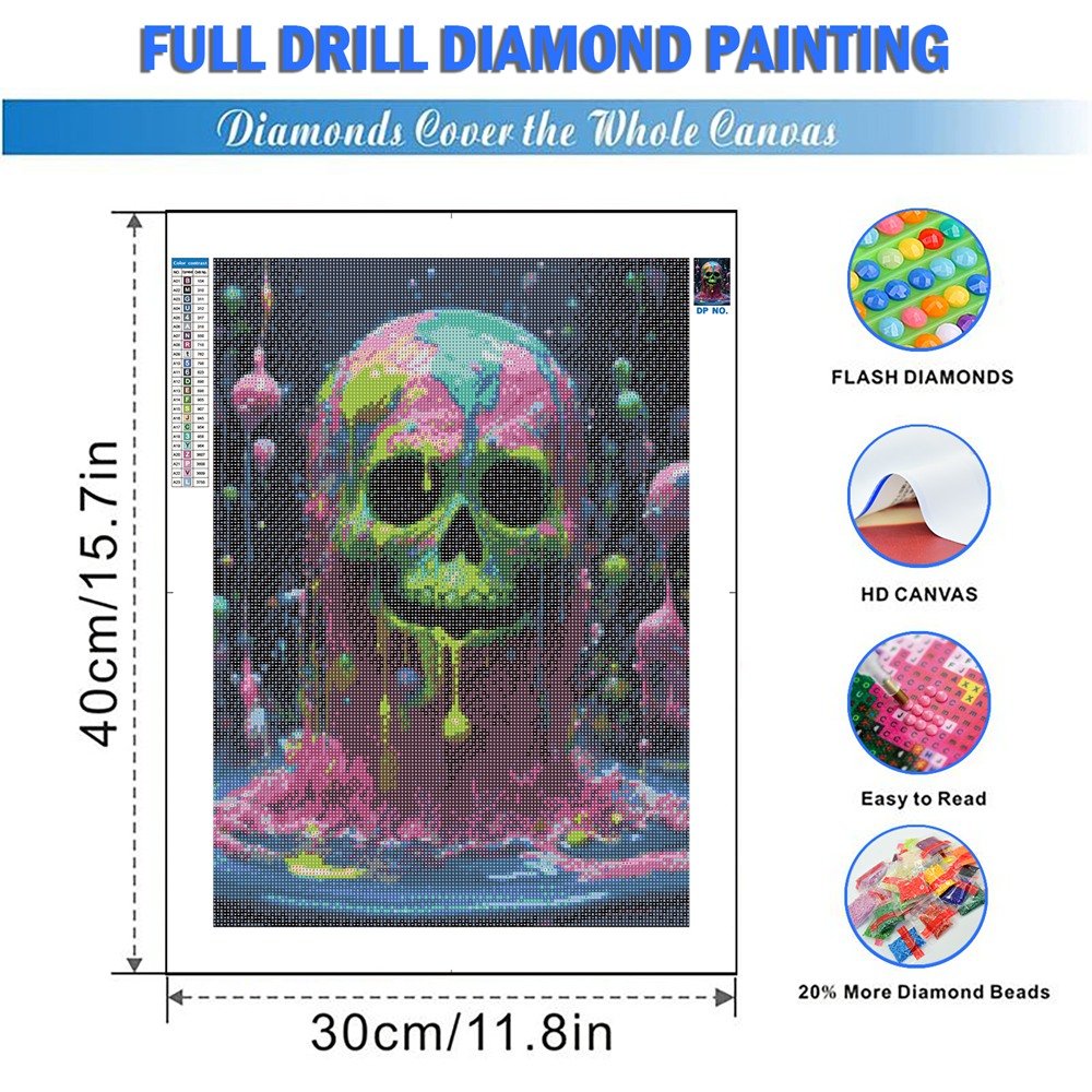 5D DIY Dopamine Skull Diamond Painting Kit Colorful Cross Embroidery Handmade Diamond Mosaic Art Gift