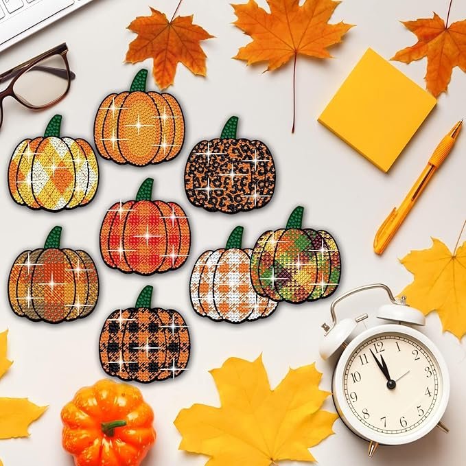DIY Diamond Painting Coasters Halloween Patterns 9pcs With Holder DIY Pumpkin Diamond Art Coasters Kit Non Slip Coaster Art