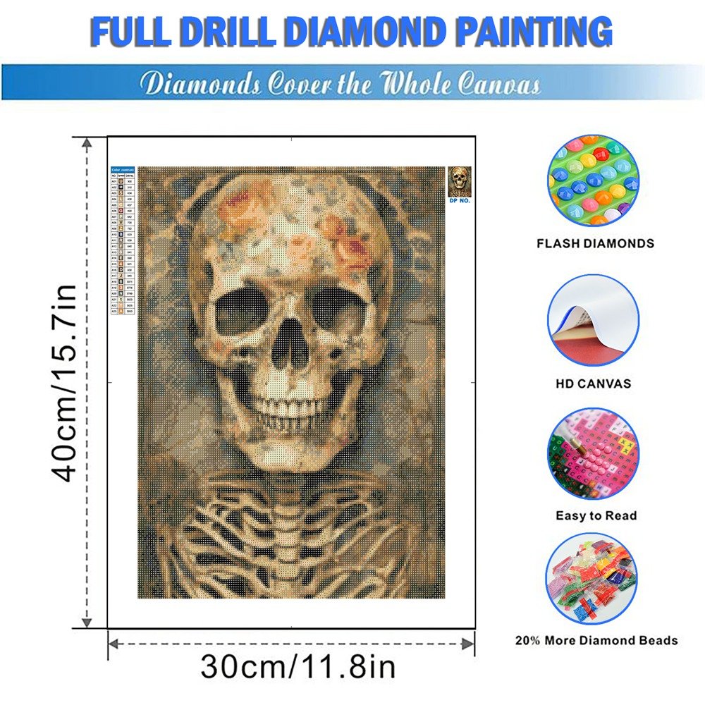 Handmade 5D DIY Devil Skull Flower Diamond Painting Set Wings Cross Embroidered Rhinestone Mosaic Art Home Decoration Gift