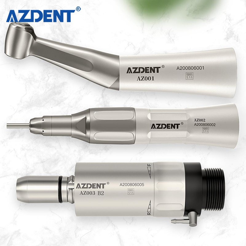 Dental Push Button Low Speed Contra Angle Handpiece Kit with Straight Handpiece & Air Motor