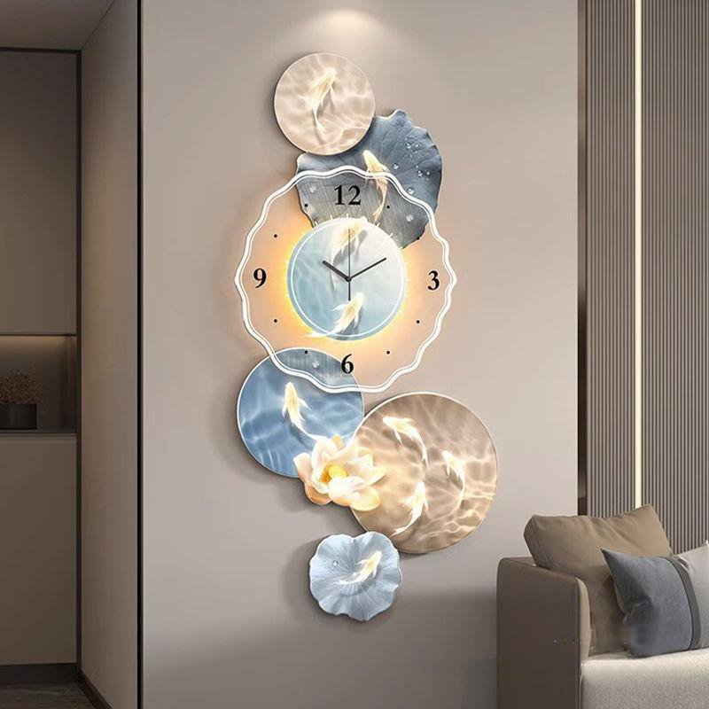 Acrylic lotus mural with light diamond painting add clock laser engraving crystal porcelain painting wall art home decor