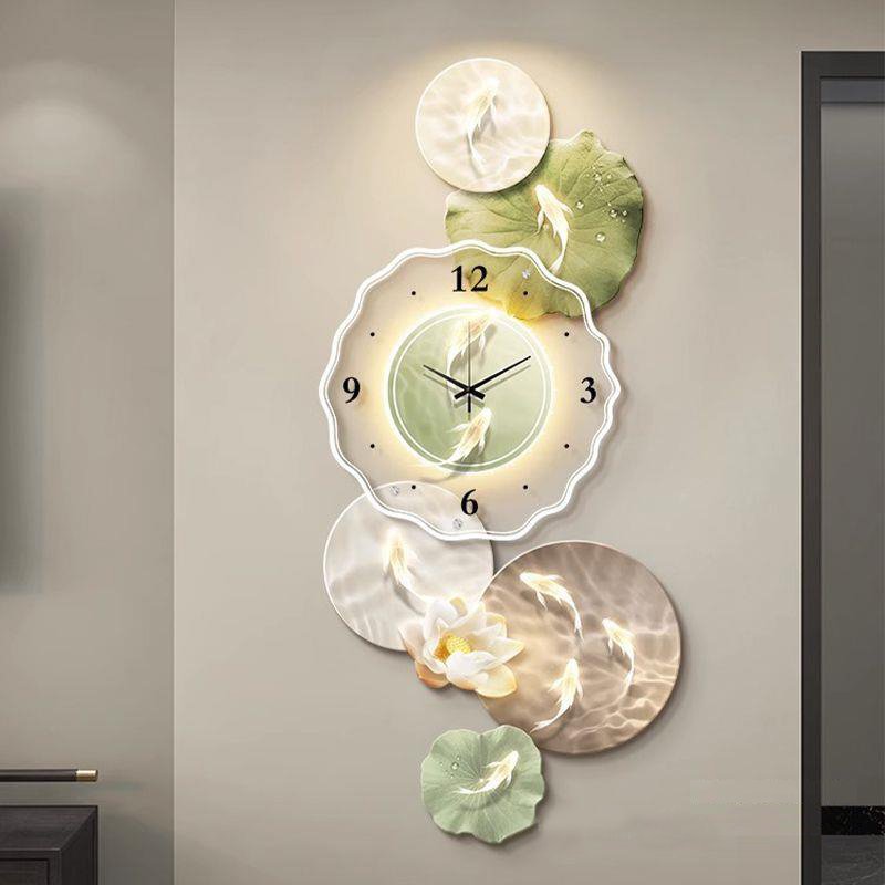 Acrylic lotus mural with light diamond painting add clock laser engraving crystal porcelain painting wall art home decor