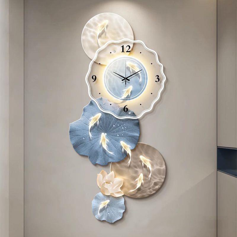 Acrylic lotus mural with light diamond painting add clock laser engraving crystal porcelain painting wall art home decor