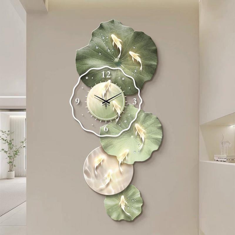 Acrylic lotus mural with light diamond painting add clock laser engraving crystal porcelain painting wall art home decor