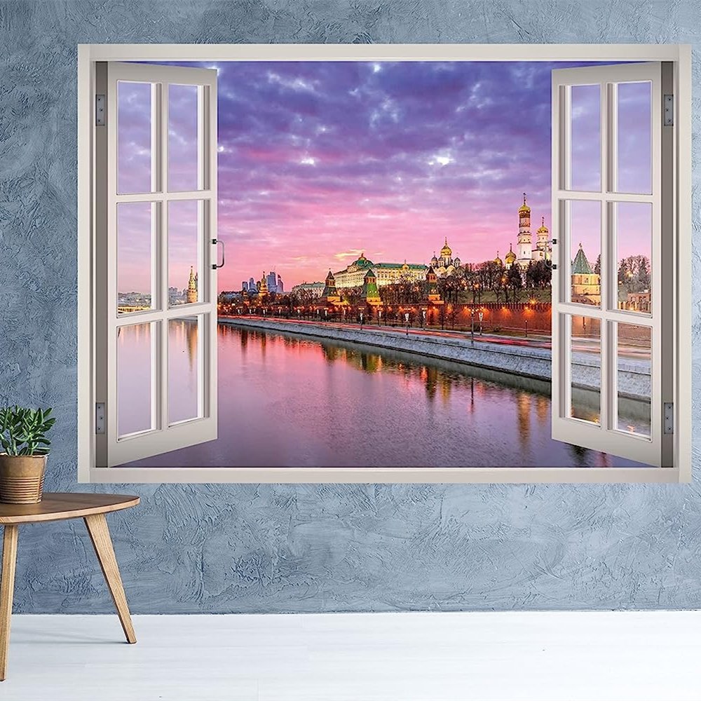West Mountain Moscow Kremlin View Window 3D Wall Art diamond painting Mural canvas paint for Home Decor