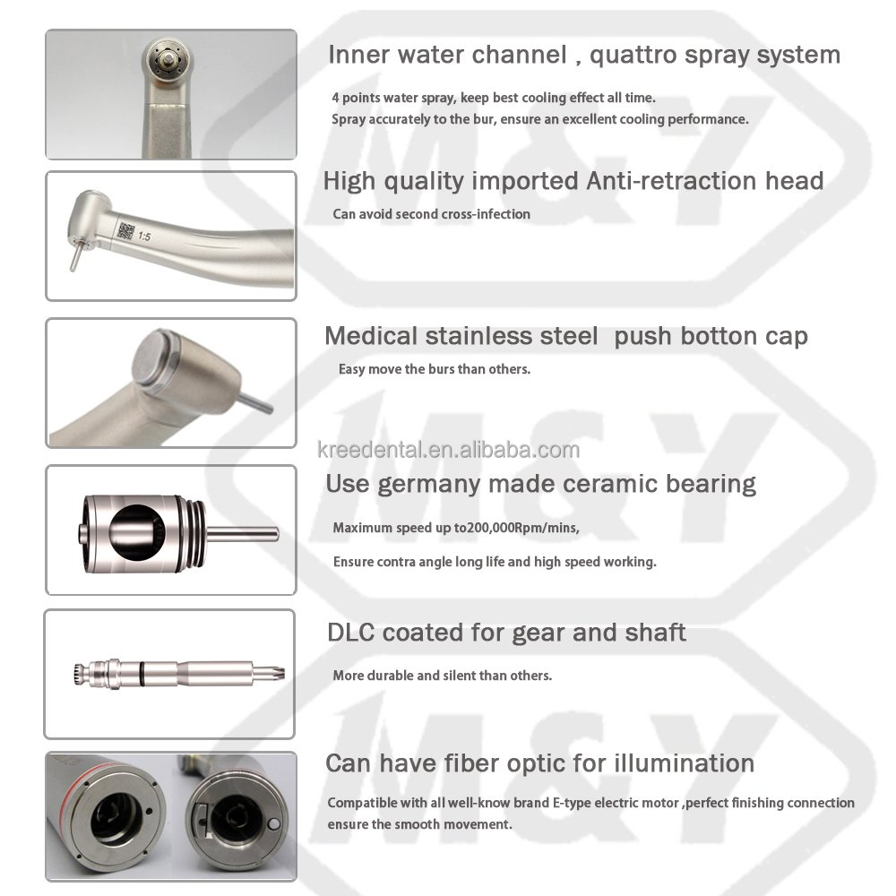 1:5 turbine push button high speed dental handpiece dental led E type fiber optic handpiece