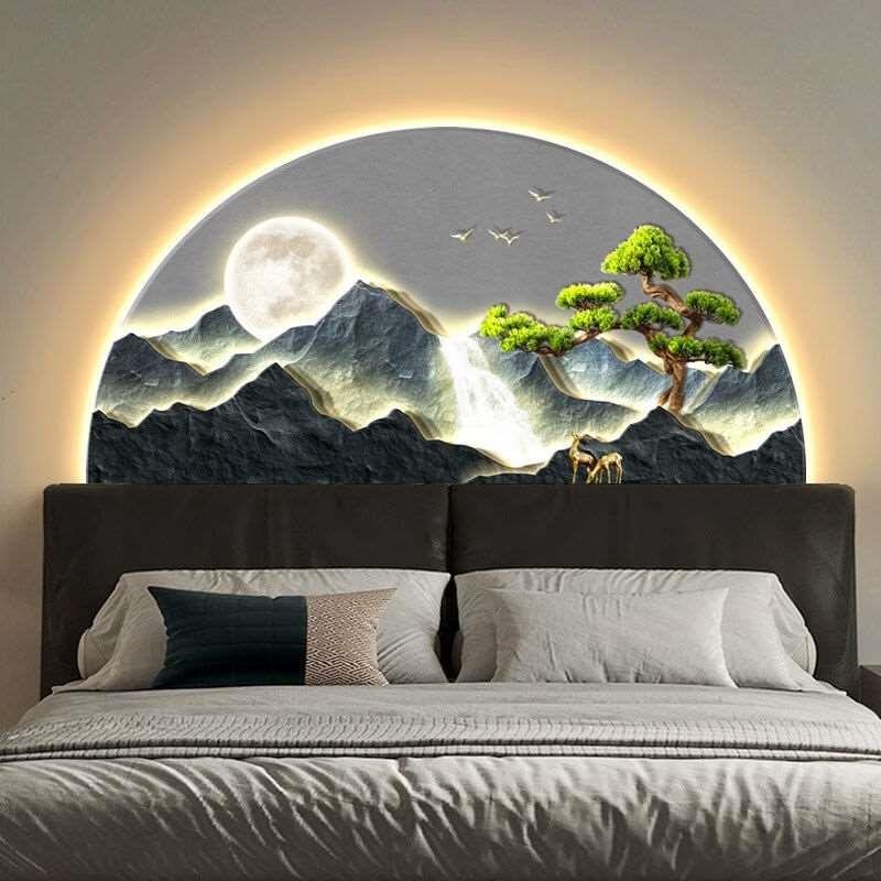 Semicircle landscape murals with light diamond painting laser engraving crystal porcelain painting wall art home deco