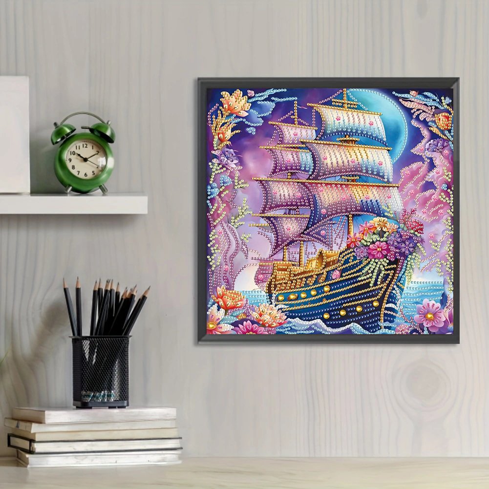 Low MOQ 5D Acrylic Diamond Painting Kit Home Decor DIY Sailboat Special Shape Diamond Paintings