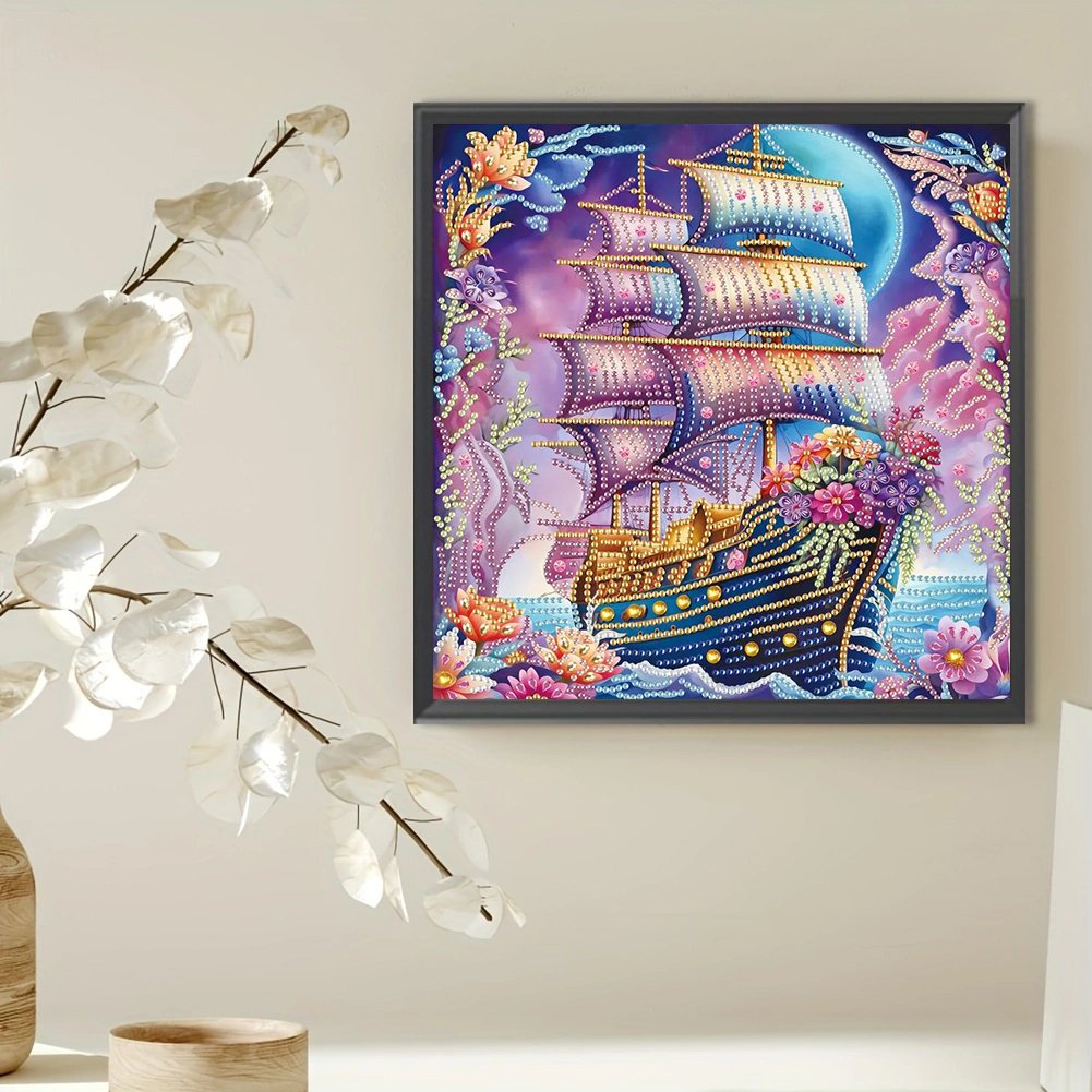 Low MOQ 5D Acrylic Diamond Painting Kit Home Decor DIY Sailboat Special Shape Diamond Paintings