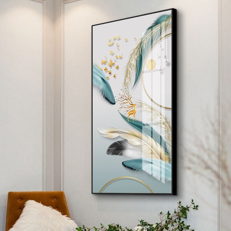 Factory Sales Feather Entrance Crystal Porcelain Painting Frames Picture Wall Art