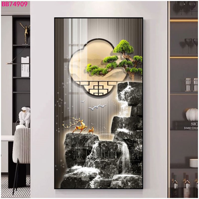 Landscape surround luminous decorative painting crystal porcelain painting with diamond wall art home decoration with LED