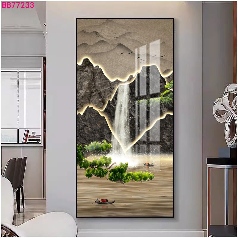 Landscape surround luminous decorative painting crystal porcelain painting with diamond wall art home decoration with LED