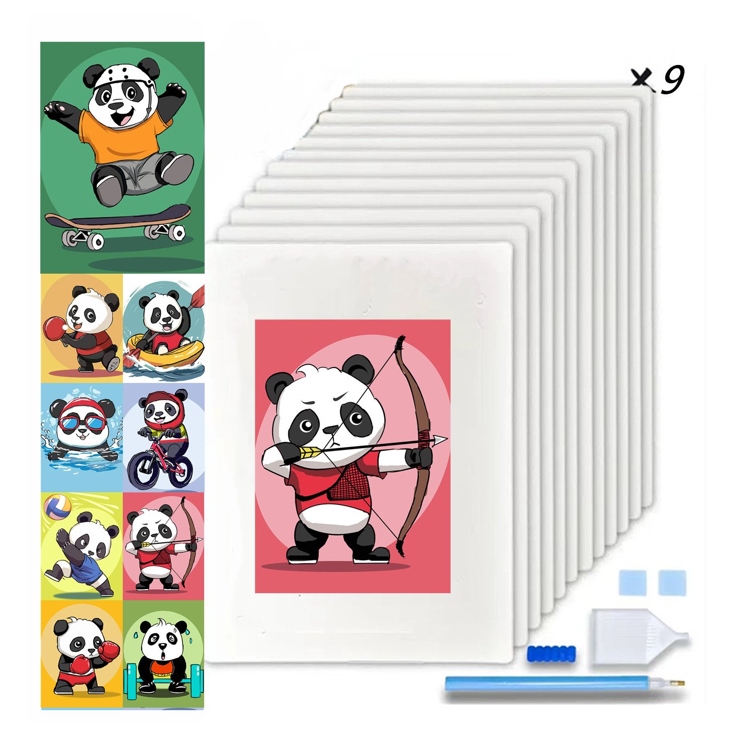 R-Mini03 9pcs Cute Panda Picture Canvas Art Paintings Custom Mini Diamond Painting Kit For Kids