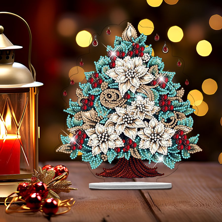 Fashionable DIY 5D Diamond Painting Christmas Flower Tree Tabletop Decor Full Acrylic Diamond Painting Desk Ornament